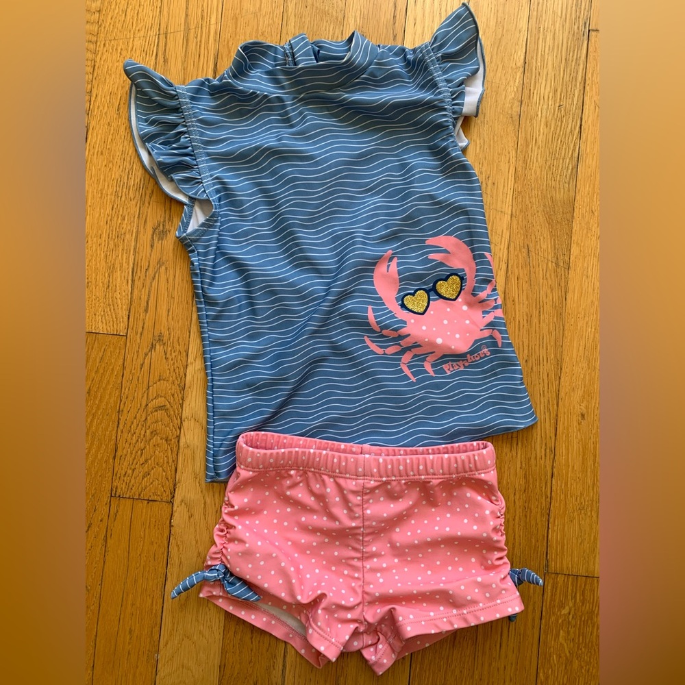 Cute Blue and Pink Crab Swim Set/Rashguard Size 5-6yrs